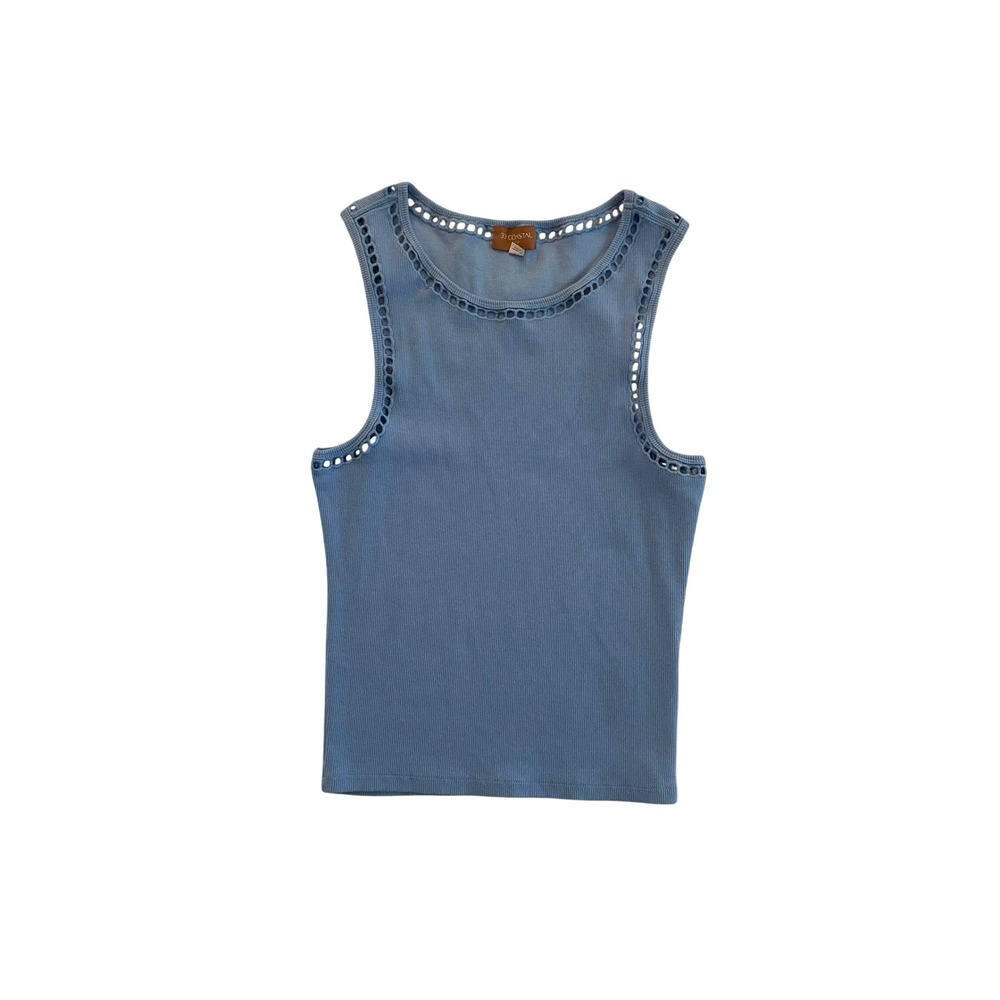 Blue Ribbed Eyelet Trim Tank Top XS Cotton Blend Sleeveless 33 Coastal